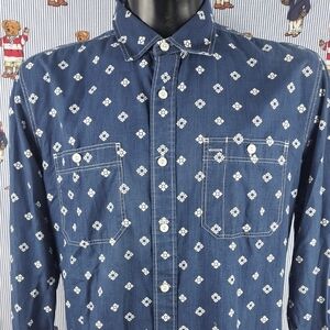 Tommy Hilfiger dark blue & white stitching slim fit LG casual button-up shirt
